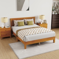 PayLessHere Wood Platform Bed Frame with Headboard/Queen size Solid Wood Foundation/Wood Slats Support/No Box Spring Needed/Easy Assembly,Natural