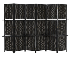 Room Divider 6 Panel Room Screen Divider Wooden Screen Folding Portable Partition Screen Wood with Removable Storage Shelves Color, Black
