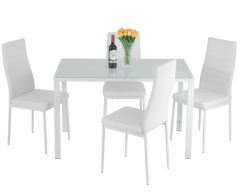 FDW Dining Table Set Glass Dining Room Table Set for Small Spaces Kitchen Table and Chairs for 4 Table with Chairs Rectangular Modern (White Glass)