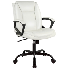 Home Office Chair Ergonomic Desk Chair PU Leather Task Chair Executive Rolling Swivel Mid Back Computer Chair with Lumbar Support Armrest White