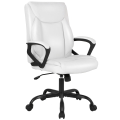 Home Office Chair Ergonomic Desk Chair PU Leather Task Chair Executive Rolling Swivel Mid Back Computer Chair with Lumbar Support Armrest White