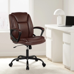 Home Office Chair Ergonomic Desk Chair PU Leather Task Chair Executive Rolling Swivel Mid Back Computer Chair with Lumbar Support Brown