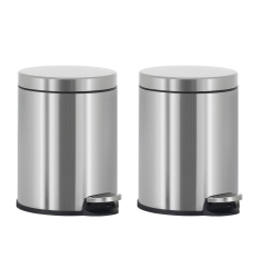 2 Pack Trash Can Stainless Steel Trash Bin 6L/1.6Gallon Round Portable Pedal Trash Can with Stainless Steel Housing Soft-Close Lid Removable Inner Bas