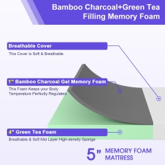 PayLessHere 5 inch Bamboo Charcoal Gel Infused Memory Foam Mattress/ Medium Firm Mattresses/ Green Tea Memory Foam Mattress/ Pressure Relieving, Full