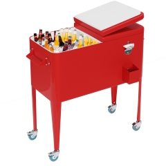 80 Quart Outdoor Cooler Cart Rolling Ice Cooler Ice Chest with Wheels Side Handles Bottle Opener Cap Catcher Portable Drink Cooler for Parties Poolsid