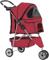 Dog Stroller Pet Stroller Cat Stroller for Medium Small Dogs Foldable Travel 3 Wheels Waterproof Puppy Stroller,Red