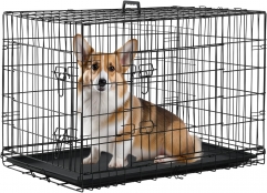 PayLessHere Large Dog Crate Kennel for Medium Large Dogs 30 inches Metal Dog Cage Double-Door Folding Travel Indoor Outdoor Puppy Playpen with Divider