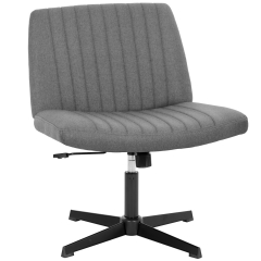 PayLessHere Criss Cross Chair,Armless Cross Legged Office Chair,Wide Comfty Desk Chair with No Wheels Modern Height Adjustable Chair, Grey