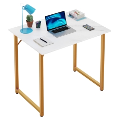 PayLessHere 32 inch Computer Desk,Office Desk with Metal Frame,Modern Simple Style for Home Office Study,Writing for Small Space, Gold