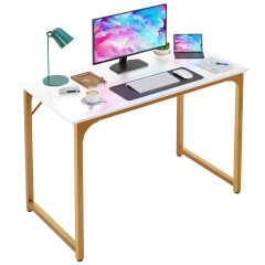 PayLessHere 39 inches Computer Desk, Modern Writing Desk, Simple Study Table, Industrial Office Desk, Sturdy Laptop Table for Home Office, Gold