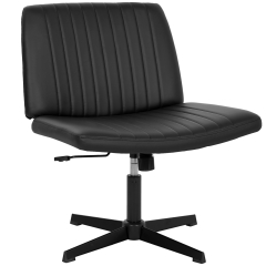 PayLessHere Criss Cross Chair,Armless Cross Legged Office Chair,Wide Comfty Desk Chair with No Wheels Modern Height Adjustable Chair, Black