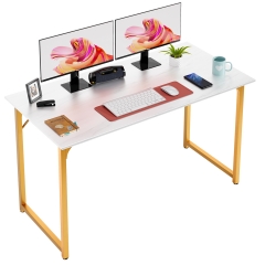 PayLessHere 47 inch Computer Desk Modern Writing Desk, Simple Study Table, Industrial Office Desk, Sturdy Laptop Table for Home Office, Gold