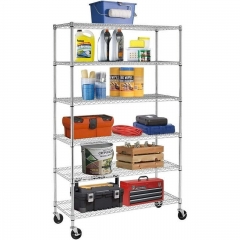 BestOffice18x48x78 6-Shelf Adjustable Heavy Duty Storage Shelves with wheels,6000 lbs (Chrome)