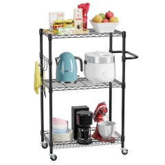 FDW 3-Tier Storage Wire Rack Metal Storage Shelf Heavy Duty Shelf With Wheels For Home,Black