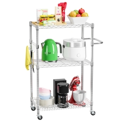 FDW 3-Tier Storage Wire Rack Metal Storage Shelf Heavy Duty Shelf With Wheels For Home,Chrome