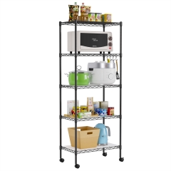 FDW 5-Tier Metal Wire Garage Storage Rack Shelf Unit For Garage/Kitchen,With Wheels,Black