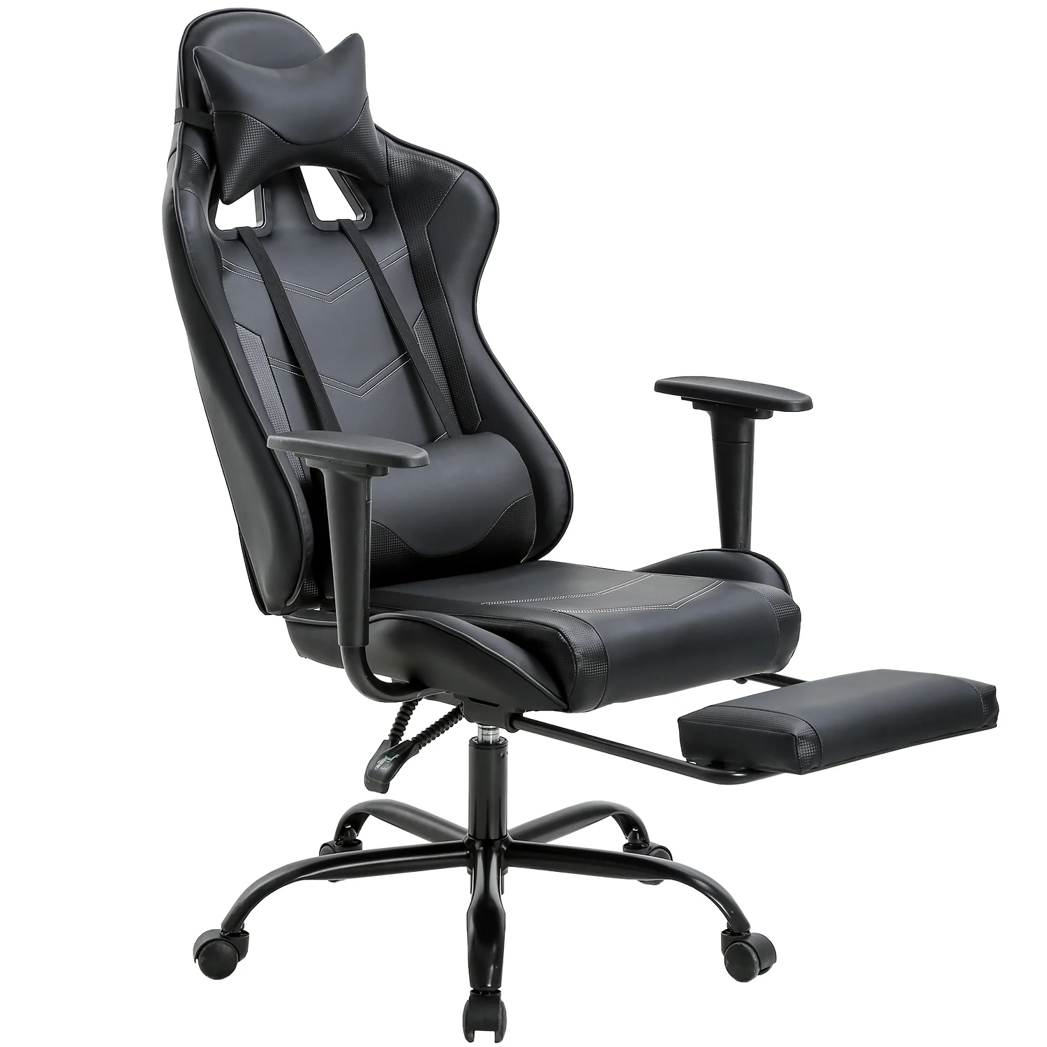 BestOffice Racing Style Gaming Chair with Adjustable Pillows and Footrest for Adult Gamers(Black)