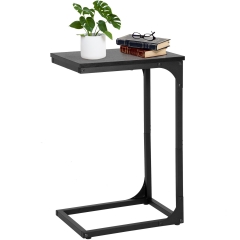 PayLessHere C Shaped End Table with Adjustable Feet,Small Side Table for Couch,Sofa Table with Metal Frame for Living Room,Bedroom,Bedside,Black