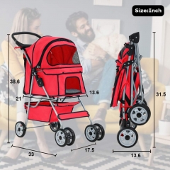 Pet Stroller Cat Dog Cage Stroller Travel Folding Carrier,Red