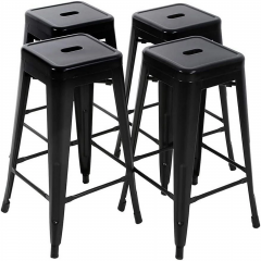 FDW 4 Metal Bar Stools Industrial Metal Stool Patio Furniture 24 Inches Kitchen Counter Stool Indoor/Outdoor Stool Moden Stackable Barstools Restauran