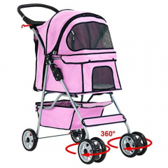 BestPet Pet Stroller Cat Dog Cage Stroller Travel Folding Carrier,Pink, 4 Wheels