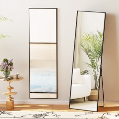 Full Length Mirror with Stand 59"x16" Leaning Mirror Hanging Wall Mounted Mirror Aluminum Frame Body Floor Large Mirror Free Standing Simple Home Deco