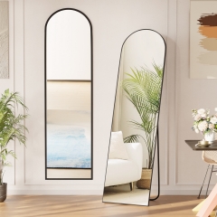 Full Length Mirror with Stand 59"x16" Arched Leaning Mirror Hanging Wall Mounted Mirror Aluminum Frame Body Floor Large Mirror Free Standing Simple Ho