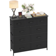 PayLessHere 9-Drawer Fabric Dresser,Sturdy Storage Tower Dresser with Metal Frame,Easy-Pull Fabric Bins for Bedroom,Closet,or Nursery,(Black)