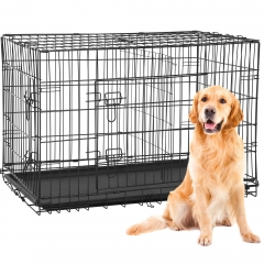 42 Inch Dog Crates for Large Dogs Folding Metal Wire Crates Dog with Double-Door, Divider Panel, Removable Tray and Handle, Black