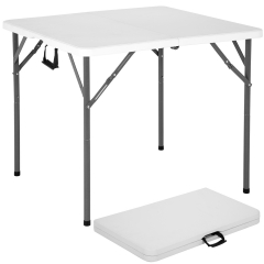 Outdoor 34" Folding Card Table Plastic Table Portable Square Height Dining Table Perfect for Picnics,Parties,Party and Camping, White