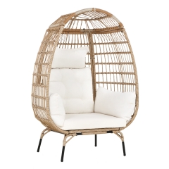 Egg Chair Egg Basket Lounge Rattan Chair Steel Frame  Indoor Outdoor Lounger 4 Comfort Cushion and Stand 352lb Capacity for Patio Garden White