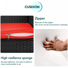 3 Pieces Outdoor Patio Furniture Wicker Table and Chairs Set Bar Set with Cushioned Tempered Glass, Red 3 Pieces Outdoor Patio Furniture Wicker Table and Chairs Set Bar Set with Cushioned Tempered Glass, Red