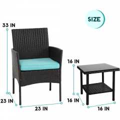 3 Pieces Outdoor Patio Furniture Wicker Table and Chairs Set Bar Set with Cushioned Tempered Glass,Blue 3 Pieces Outdoor Patio Furniture Wicker Table and Chairs Set Bar Set with Cushioned Tempered Glass,Blue