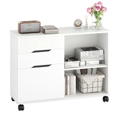 PayLessHere 3 Drawer Lateral File Cabinet Mobile File Cabinet with Open Storage Shelves with Wheels for Home Office,White PayLessHere 3 Drawer Lateral File Cabinet Mobile File Cabinet with Open Storage Shelves with Wheels for Home Office,White