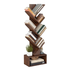 7 Tier Tree Bookshelf, Rustic Brown Floor Standing Bookcase with Storage Cabinet, Tall Narrow Bookshelves Organizer for Bedroom/Living Room/Office 7 Tier Tree Bookshelf, Rustic Brown Floor Standing Bookcase with Storage Cabinet, Tall Narrow Bookshelves Organizer for Bedroom/Living Room/Office