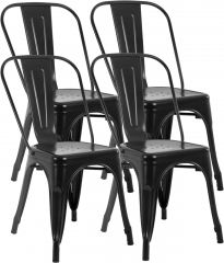 Metal Dining Chairs | Set of 4 | Black | Stackable Tolix Side Chairs with Backrest | Scratch-Resistant | Non-Slip Feet | Indoor/Outdoor Use | 330 lbs