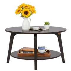 Round Coffee Table with Storage, 2-Tier Modern Wood Center Table Small Space Circle Coffee Table with Sturdy MDF Top & Tapered Legs(Grey)