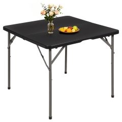 34" Folding Tables Plastic Folding Card Table Half Portable Foldable Square Table for for Parties Wedding BBQ Camping, Black