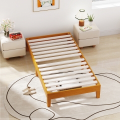 Wood Bed Frame Twin Bed Frame Without Headboard No Box Spring Needed Wood Slats Support Noise-Free Easy to Assemble, Brown