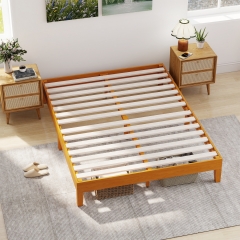Wood Bed Frame Queen Bed Frame Without Headboard No Box Spring Needed Wood Slats Support Noise-Free Easy to Assemble, Brown