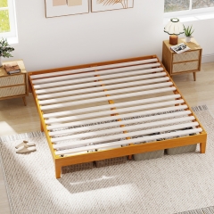 Wood Bed Frame King Bed Frame Without Headboard No Box Spring Needed Wood Slats Support Noise-Free Easy to Assemble, Brown