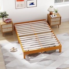 Wood Bed Frame Full Bed Frame Without Headboard No Box Spring Needed Wood Slats Support Noise-Free Easy to Assemble, Brown