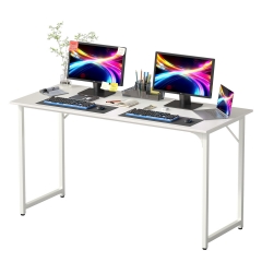 55 Inch Computer Desk, Office Desk with Metal Frame, Adjustable Feet | Water-Resistant, Writing Table for Home Office or Study | Pack of 1White