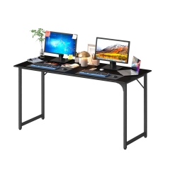 55 Inch Computer Desk, Office Desk with Metal Frame, Adjustable Feet | Water-Resistant,Writing Table for Home Office or Study | Pack of 1,Black