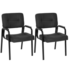 Guest Chairs Set of 2 Reception Chairs Conference Chairs with Arms Lumbar Support Stack Cushion Seat Meeting Office Chair Without Wheels (Black)