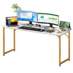 63 Inch Computer Desk Office Desk with Metal Frame, Adjustable Feet | Water-Resistant,Sturdy Writing Table for Home Office or Study | White Gold |