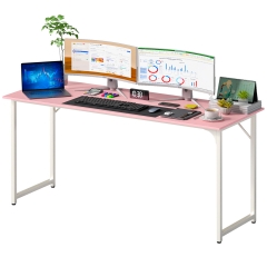 63 Inch Computer Desk Office Desk with Metal Frame, Adjustable Feet | Water-Resistant,Sturdy Writing Table for Home Office or Study |Pink
