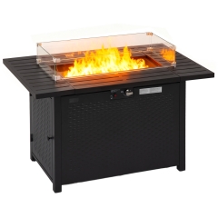 43 Inch Outdoor Propane Fire Pit Table with Glass Wind Guard, Rectangular Patio Fire Table,Gas Firepit for Backyard, Garden & Poolside (Black)