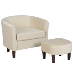 Accent Chair with Ottoman, Velvet Modern Armchair & Sofa Chair, Comfortable Living Room Chair for Reading, Bedroom, Lounge & Apartment, Beige