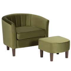 Accent Chair with Ottoman, Velvet Modern Armchair & Sofa Chair, Comfortable Living Room Chair for Reading, Bedroom, Lounge & Apartment, Green